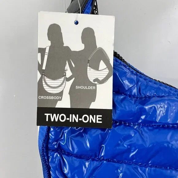 BCBGeneration Blue Quilted Puffer Hobo Bag 2 in 1 Chain Strap Shoulder Bag - Picture 8 of 11